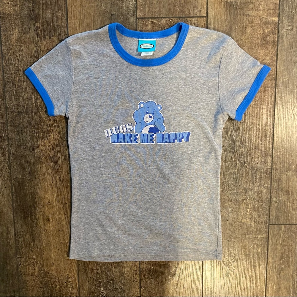 y2k care bears grumpy bear grey ringer baby tee